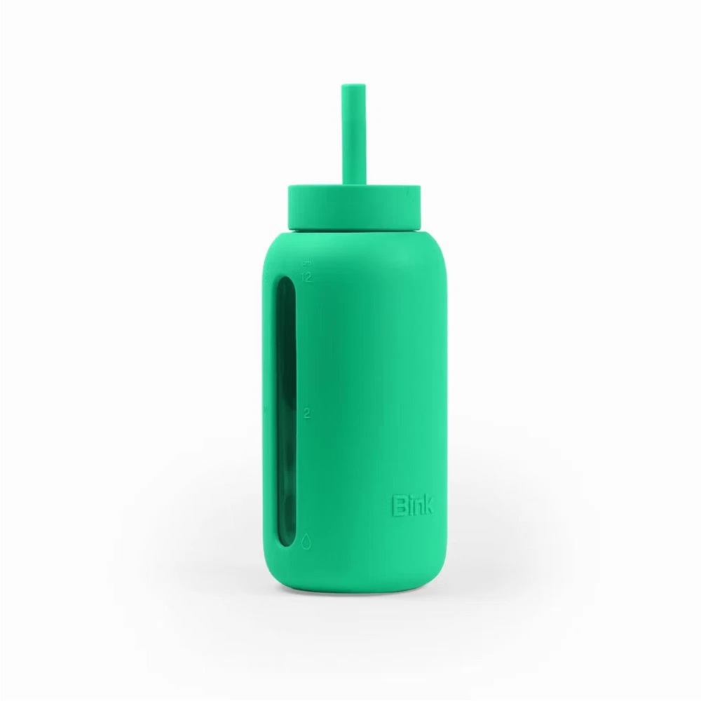 Bink 27oz Green Day Water Glass Bottle Straw Emerald Color